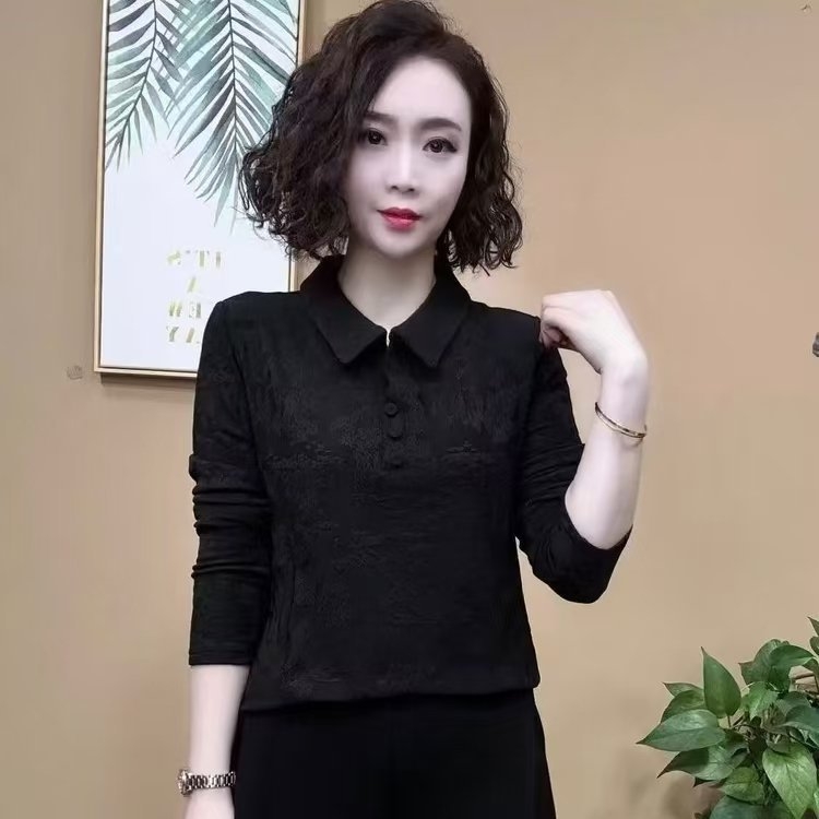 Poliester jacquard bluza s floralnim uzorkom, dugi rukav, uski kroj, ovratnik košulje