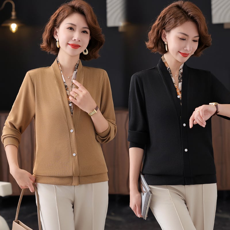 Πουκάμισο από πολυεστέρα, V-ντεκολτέ, μακριά μανίκια, φαρδιά γραμμή, φθινόπωρο 2025