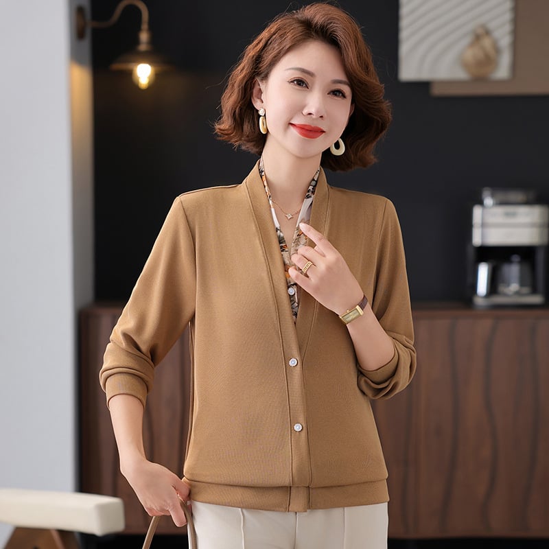 Πουκάμισο από πολυεστέρα, V-ντεκολτέ, μακριά μανίκια, φαρδιά γραμμή, φθινόπωρο 2025