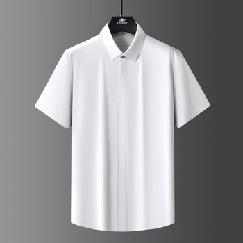 Muška kratka košulja, bezšivni spoj, jednobojna svileno-lyocell smjesa, prozračna, ovratnik tip lapel, poslovni stil za putovanja