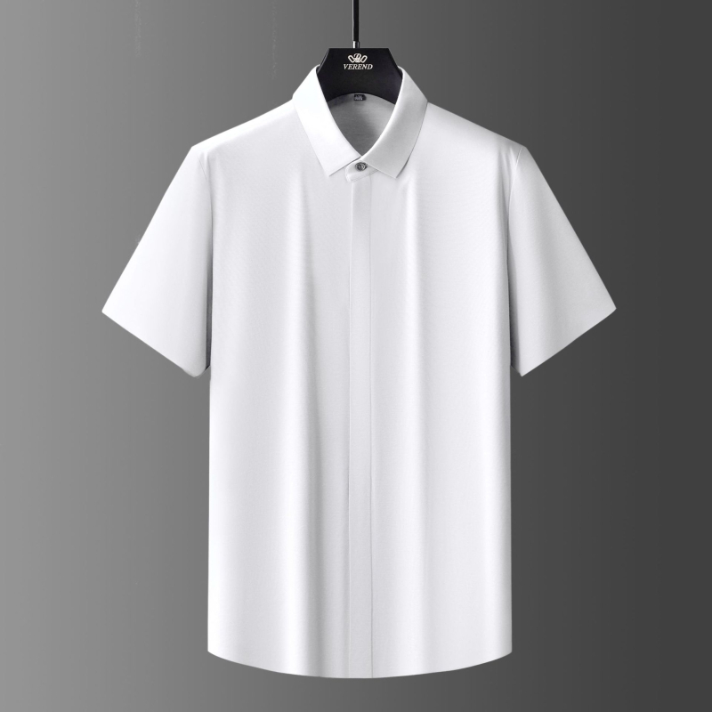 Muška kratka košulja, bezšivni spoj, jednobojna svileno-lyocell smjesa, prozračna, ovratnik tip lapel, poslovni stil za putovanja