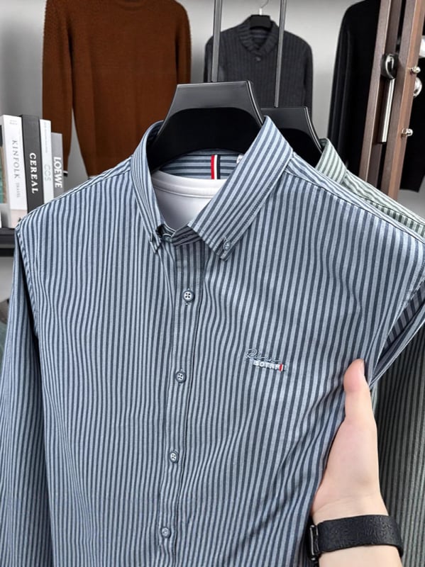 Youngor muška košulja s prugama, 100% pamuk, dugi rukavi, jesenska casual Oxford košulja za mlade i srednje odrasle muškarce