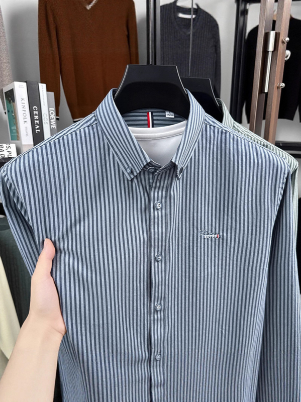 Youngor muška košulja s prugama, 100% pamuk, dugi rukavi, jesenska casual Oxford košulja za mlade i srednje odrasle muškarce