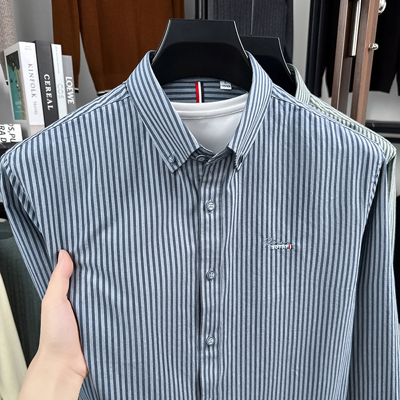 Youngor muška košulja s prugama, 100% pamuk, dugi rukavi, jesenska casual Oxford košulja za mlade i srednje odrasle muškarce