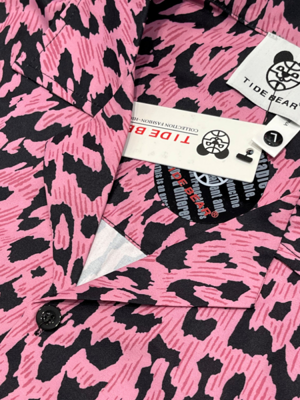 Košula s leopard uzorkom i kubanskim ovratnikom, kratkim rukavima, retro kardigan stil, širok kroj, 96% poliester