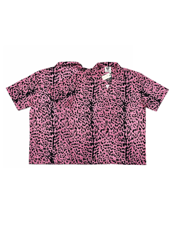 Košula s leopard uzorkom i kubanskim ovratnikom, kratkim rukavima, retro kardigan stil, širok kroj, 96% poliester
