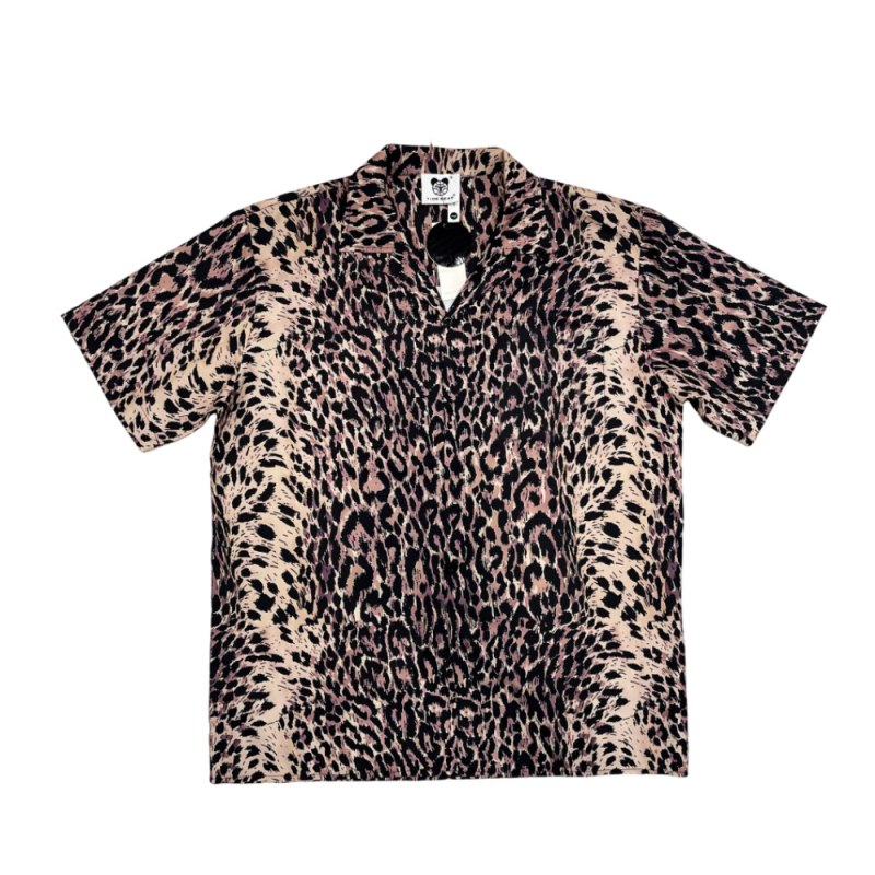 Košula s leopard uzorkom i kubanskim ovratnikom, kratkim rukavima, retro kardigan stil, širok kroj, 96% poliester