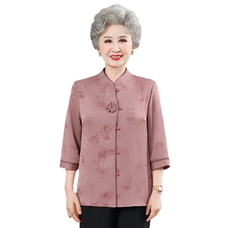 Primăvara 2025, top cu stil chinez pentru femei mature, mâneci 3/4, șifon, poliester ≤30%, stil: temperament și purtare zilnică