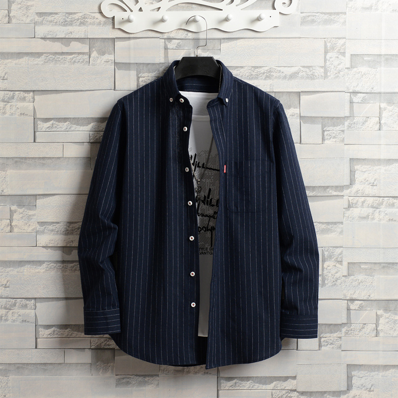 Pamučna karirana košulja s dugim rukavima, kvadratnim ovratnikom, detaljem džepa, širokim krojem, nitno bojana tkanina, debela tkanina