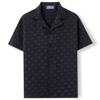 2AND4 Jacquard poliészter ing kubai gallérral, rövid ujjú, egyszínű, 96%+ poliészter