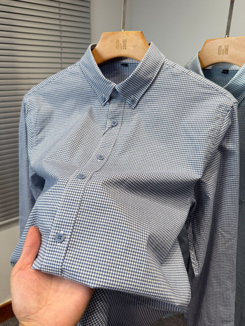 Muška košulja od pamuka s malim karom, dugi rukav, ležerni jesenski stil