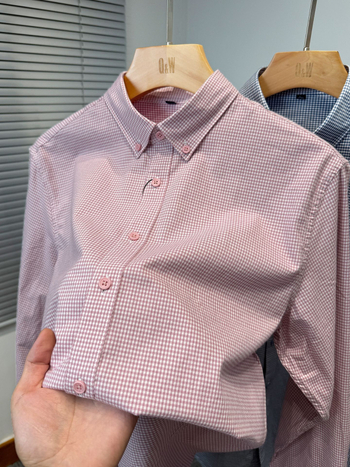 Muška košulja od pamuka s malim karom, dugi rukav, ležerni jesenski stil