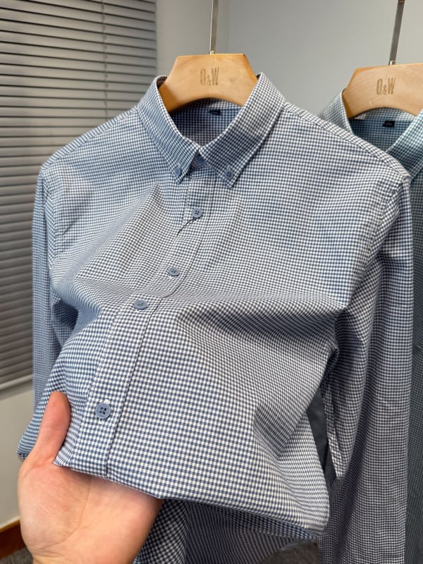 Muška košulja od pamuka s malim karom, dugi rukav, ležerni jesenski stil