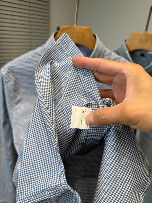 Muška košulja od pamuka s malim karom, dugi rukav, ležerni jesenski stil