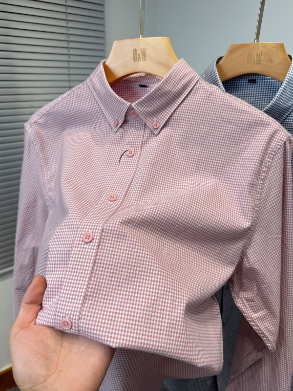 Muška košulja od pamuka s malim karom, dugi rukav, ležerni jesenski stil