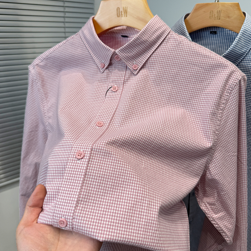Muška košulja od pamuka s malim karom, dugi rukav, ležerni jesenski stil