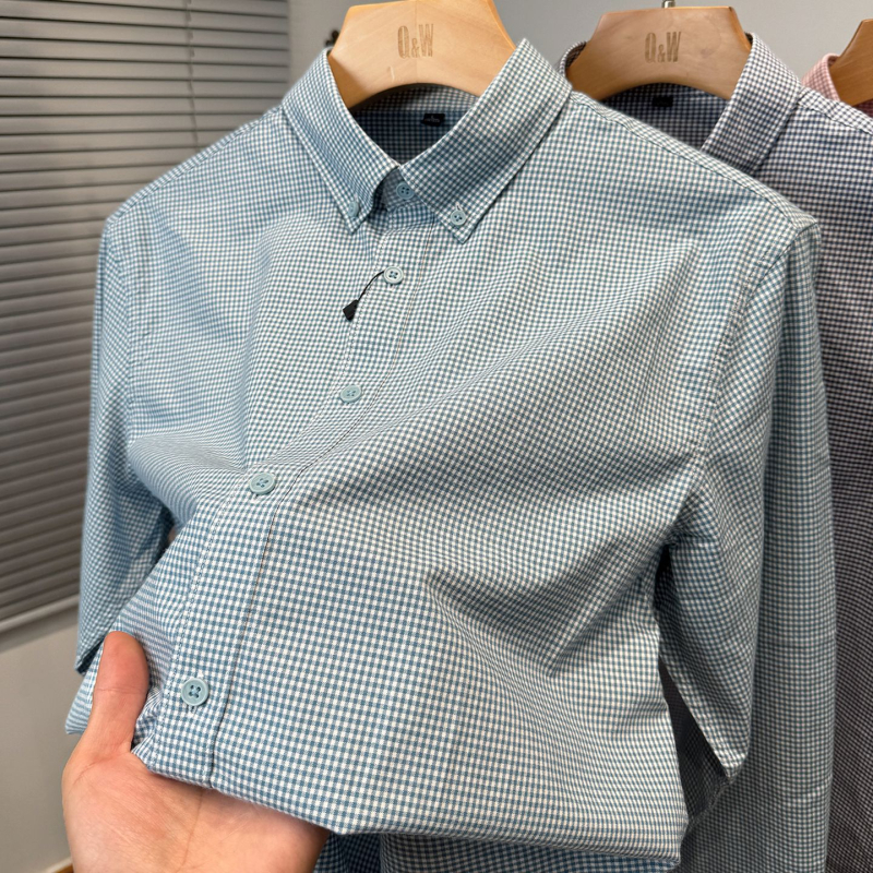 Muška košulja od pamuka s malim karom, dugi rukav, ležerni jesenski stil
