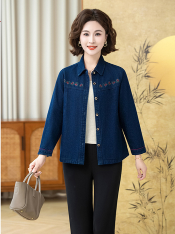 Cămașă din bumbac pentru femei - mâneci lungi, croială lejeră, broderie, toamnă 2025, 95% bumbac