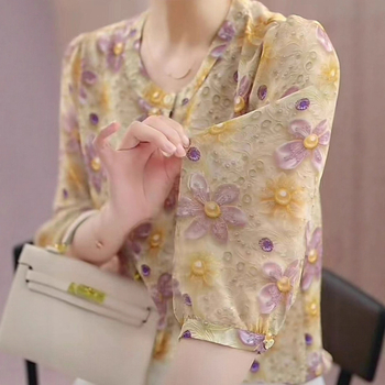 Ženska šifon bluza u zlatnoj boji, lagani luksuz, ljetni top, mršav i elegantan izgled