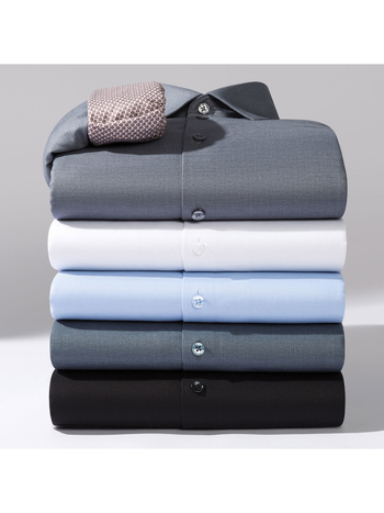 Риза с подплата от флис, без гладене, смес полиестер/модал, квадратна яка, дълги ръкави