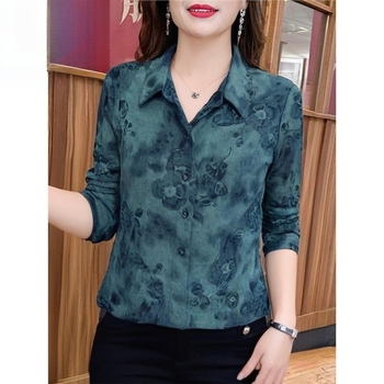 Bluza cu mânecă lungă, print vintage halo, pentru persoane de vârstă mijlocie și în vârstă, croială lejeră, poliester (>95%), lansare primăvara 2025, potrivită pentru deplasări/serviciu, cusătură la temperatură înaltă