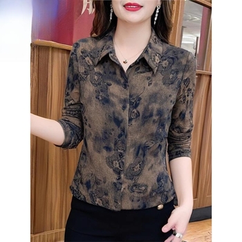 Bluza cu mânecă lungă, print vintage halo, pentru persoane de vârstă mijlocie și în vârstă, croială lejeră, poliester (>95%), lansare primăvara 2025, potrivită pentru deplasări/serviciu, cusătură la temperatură înaltă