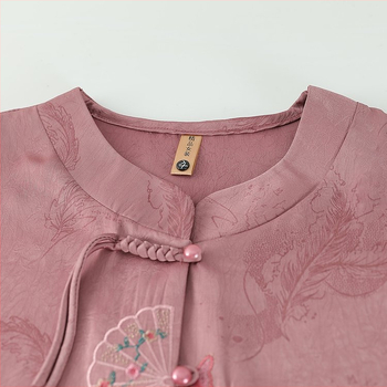 Bluza de vară cu mânecă scurtă, broderie – Stil etnic, amestec bumbac-poliester, pentru vârstnici, colecția vară 2025