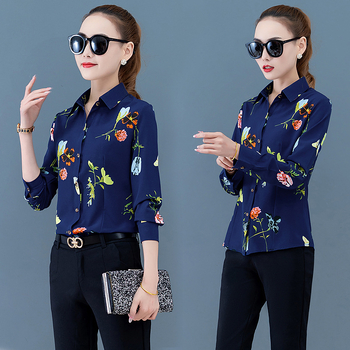 Γυναικείο μακρυμάνικο πουκάμισο με εκτύπωση, γιακά πόλο, πολυεστερ-ελαστάνη ανάμειξη (91-99% πολυεστέρας, ελαστάνη <10%), αστικός χαλαρός στυλ