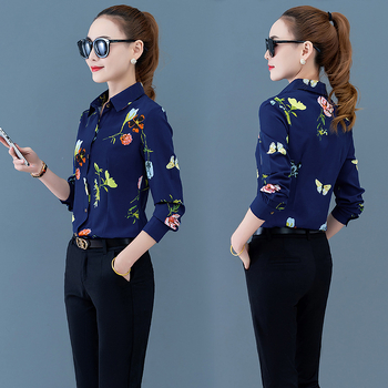 Γυναικείο μακρυμάνικο πουκάμισο με εκτύπωση, γιακά πόλο, πολυεστερ-ελαστάνη ανάμειξη (91-99% πολυεστέρας, ελαστάνη <10%), αστικός χαλαρός στυλ