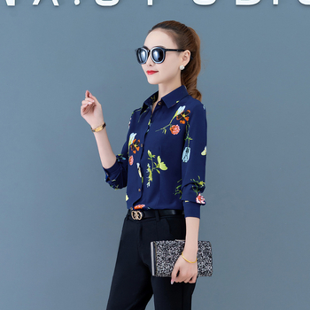 Γυναικείο μακρυμάνικο πουκάμισο με εκτύπωση, γιακά πόλο, πολυεστερ-ελαστάνη ανάμειξη (91-99% πολυεστέρας, ελαστάνη <10%), αστικός χαλαρός στυλ