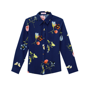 Γυναικείο μακρυμάνικο πουκάμισο με εκτύπωση, γιακά πόλο, πολυεστερ-ελαστάνη ανάμειξη (91-99% πολυεστέρας, ελαστάνη <10%), αστικός χαλαρός στυλ