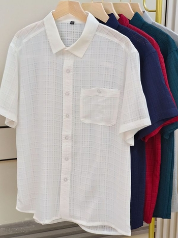 Košulja Ice Silk s kratkim rukavima, karirani uzorak, rever ovratnik, 95% poliester