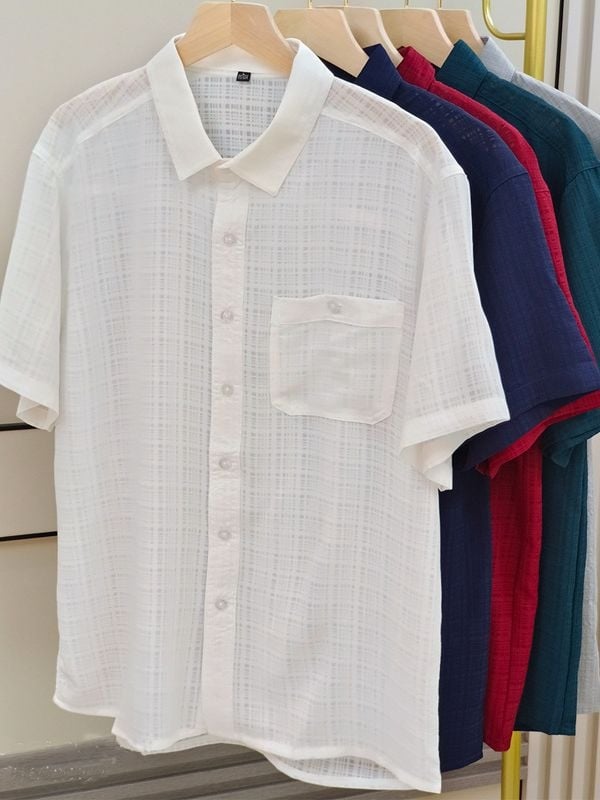 Košulja Ice Silk s kratkim rukavima, karirani uzorak, rever ovratnik, 95% poliester