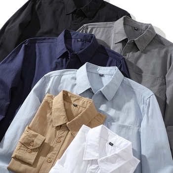 Férfi hosszú ujjú ing, rever gallér, díszített zseb, pamut