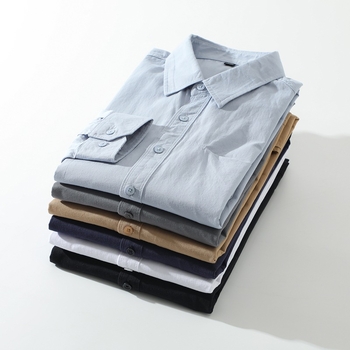 Férfi hosszú ujjú ing, rever gallér, díszített zseb, pamut