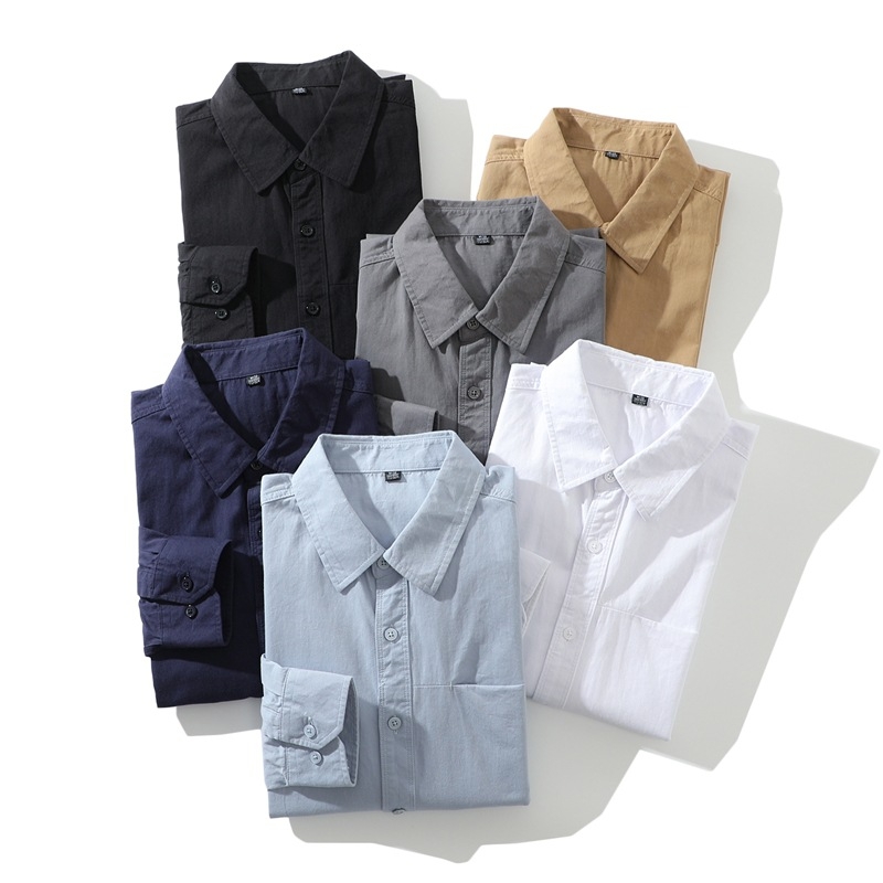 Férfi hosszú ujjú ing, rever gallér, díszített zseb, pamut