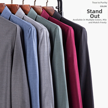 Αντρικό πουκάμισο από μείγμα μαλλιού-Modal, τετράγωνος γιακάς, μακριά μανίκια, ελαφρύ καθημερινό στυλ, πλένεται στο πλυντήριο