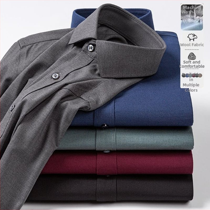 Αντρικό πουκάμισο από μείγμα μαλλιού-Modal, τετράγωνος γιακάς, μακριά μανίκια, ελαφρύ καθημερινό στυλ, πλένεται στο πλυντήριο