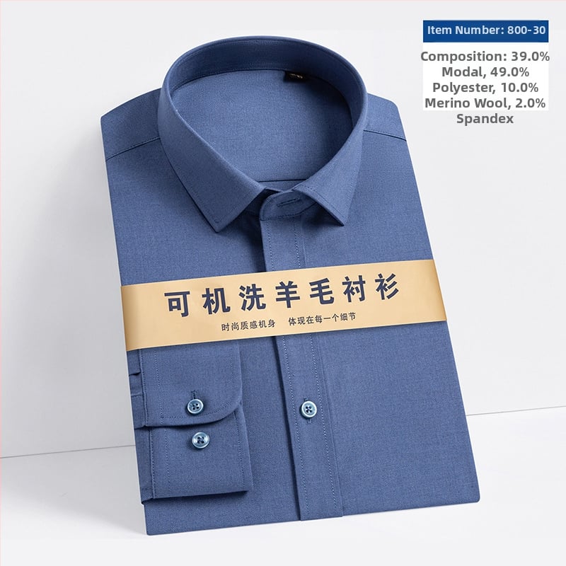 Αντρικό πουκάμισο από μείγμα μαλλιού-Modal, τετράγωνος γιακάς, μακριά μανίκια, ελαφρύ καθημερινό στυλ, πλένεται στο πλυντήριο