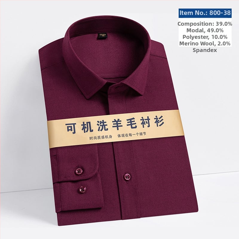 Αντρικό πουκάμισο από μείγμα μαλλιού-Modal, τετράγωνος γιακάς, μακριά μανίκια, ελαφρύ καθημερινό στυλ, πλένεται στο πλυντήριο