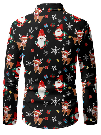 Ανδρικό χριστουγεννιάτικο πουκάμισο με μακριά μανίκια, γιακά πέτο, χριστουγεννιάτικo μοτίβο, 100% πολυεστέρας, ψηφιακή εκτύπωση