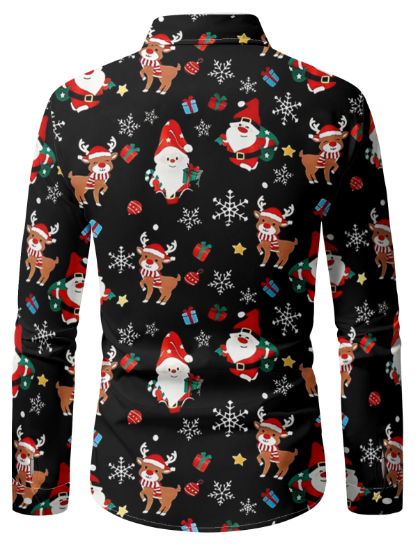 Ανδρικό χριστουγεννιάτικο πουκάμισο με μακριά μανίκια, γιακά πέτο, χριστουγεννιάτικo μοτίβο, 100% πολυεστέρας, ψηφιακή εκτύπωση