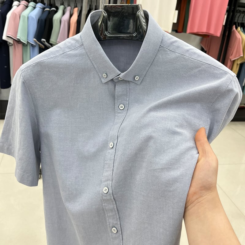 Ανδρικό πουκάμισο με κοντό μανίκι, combed cotton (40-count), mercerized, αιχμηρός γιακά