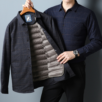 Ανδρικό χειμωνιάτικο καρό πουκάμισο με αποσπώμενη επένδυση για ζεστασιά, μακριά μανίκια, πέτο