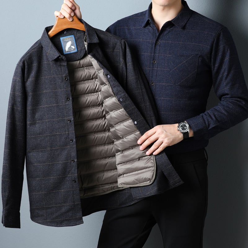 Cămașă de iarnă pentru bărbați în carouri, cu căptușeală detașabilă pentru căldură, mâneci lungi, guler rever