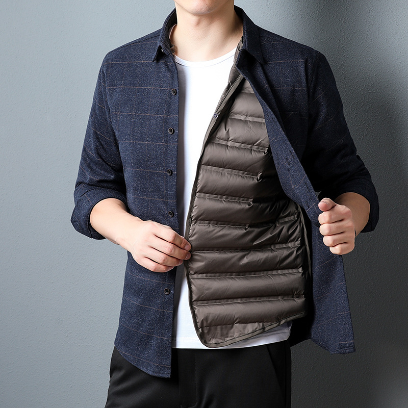 Ανδρικό χειμωνιάτικο καρό πουκάμισο με αποσπώμενη επένδυση για ζεστασιά, μακριά μανίκια, πέτο