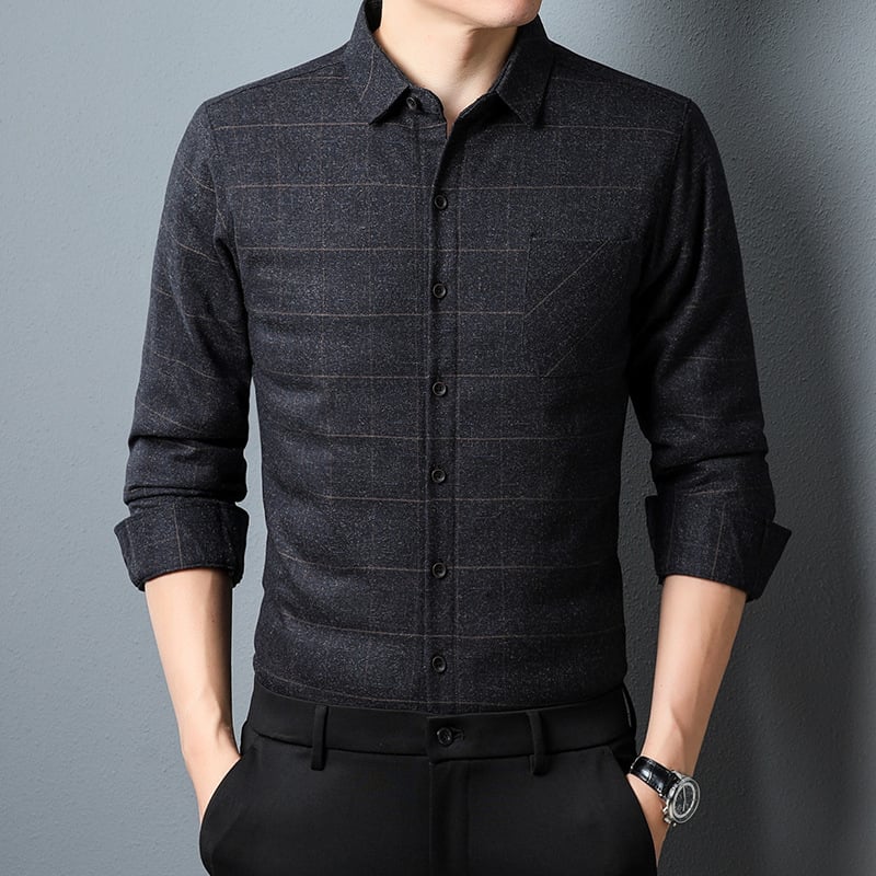 Ανδρικό χειμωνιάτικο καρό πουκάμισο με αποσπώμενη επένδυση για ζεστασιά, μακριά μανίκια, πέτο