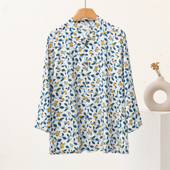 Кардиган риза със смес от памук и вискоза, стояща яка, дълги ръкави, модел с разбити цветя