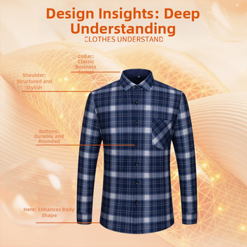 Πουκάμισο με μοτίβο πλέγματος, παχύ πολυεστερικό ύφασμα (≥96%), τετράγωνη λαιμόκοψη, μακριά μανίκια