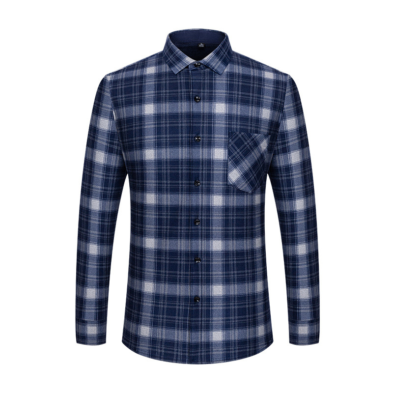 Πουκάμισο με μοτίβο πλέγματος, παχύ πολυεστερικό ύφασμα (≥96%), τετράγωνη λαιμόκοψη, μακριά μανίκια